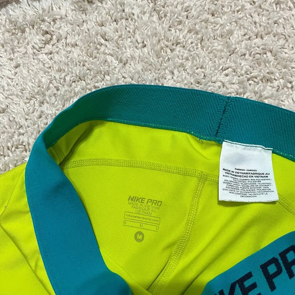 Nike Pro Size Medium Neon Yellow Green Teal Capri High Waisted Pull-On Leggings